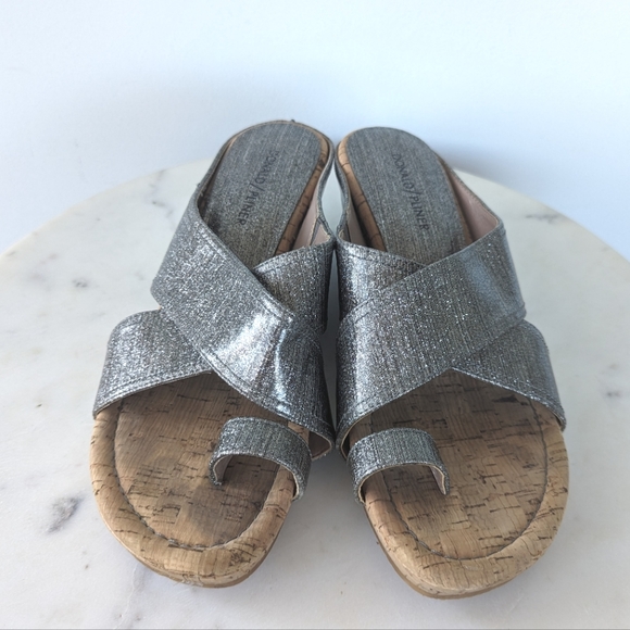 Donald J. Pliner Silver Glitter Leather Toe Wrap Wedges - Picture 7 of 10